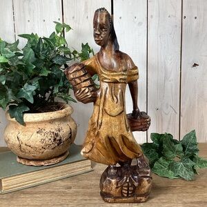 Vintage 14” Wooden Hand Carved Haitian Woman